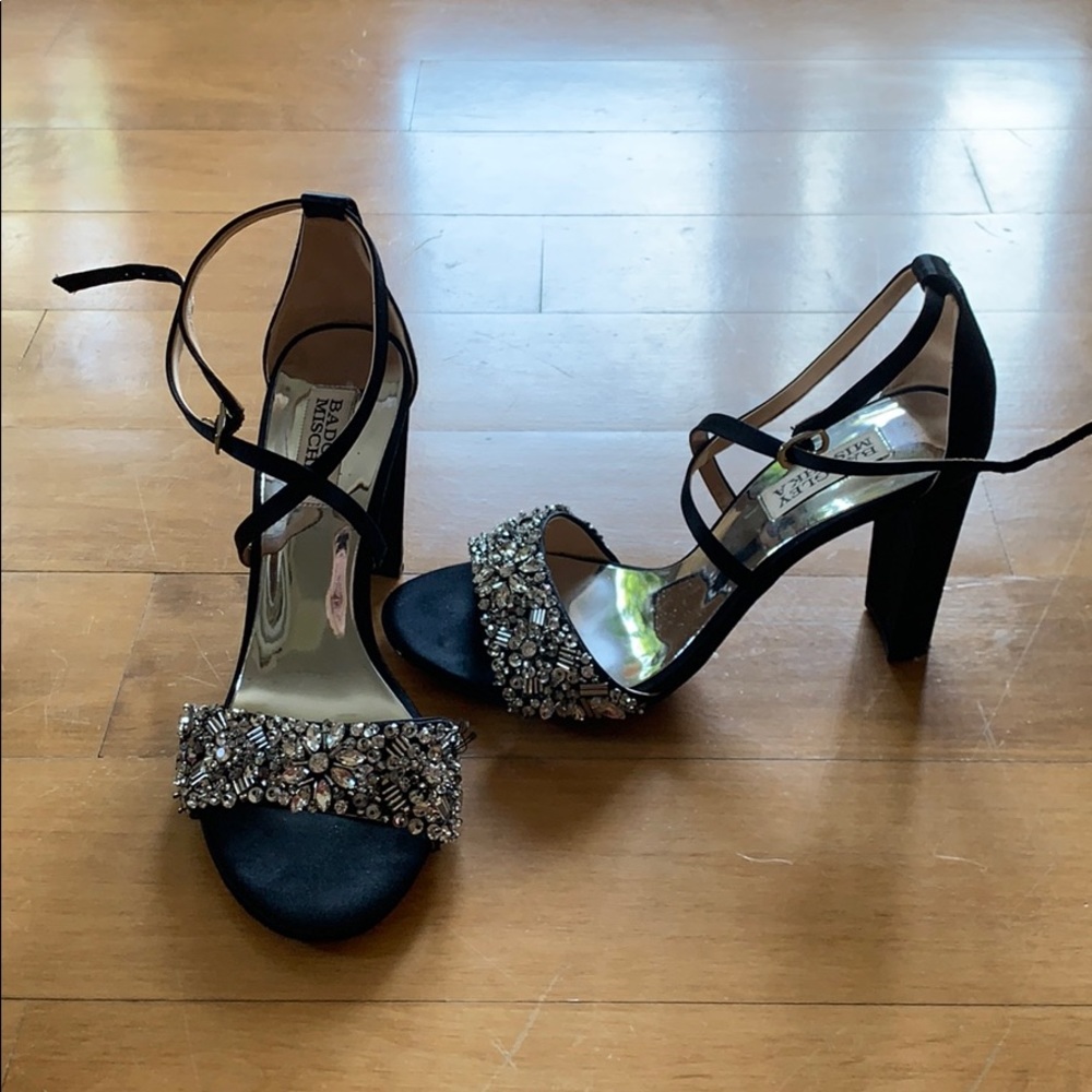 Badgley Mischka Jeweled Black Open Toe Heels